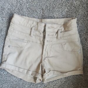Tan High Waist Shorts with Cuffed Hem